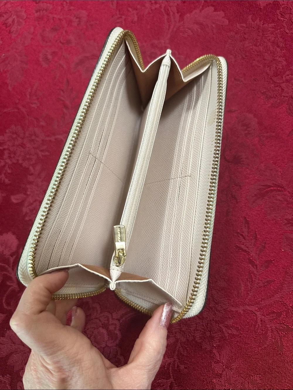 Coach Cream Pebbled Leather Long Zip Wallet